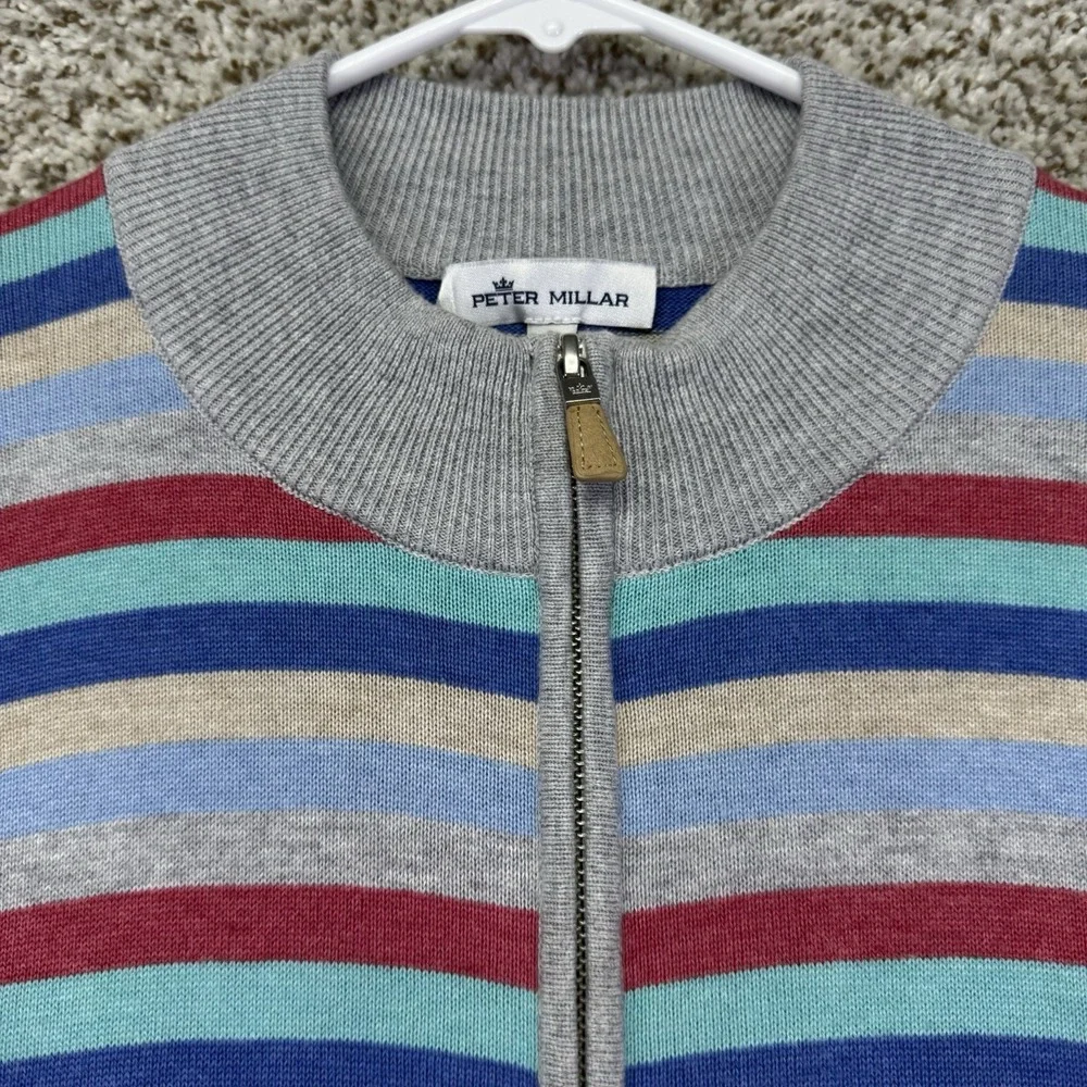 Peter Millar Sweater Men's Large Striped 1/4 Zip Pima Cotton Silk Cashmere Knit - Picture 3 of 15